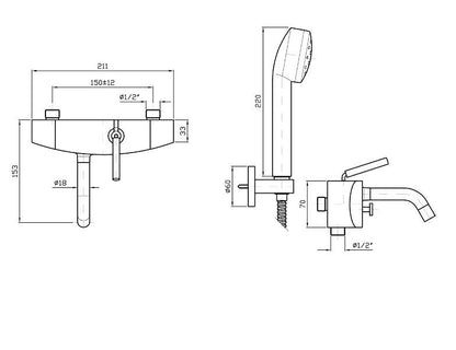 Zucchetti Isystick ZP1148 design bad/douchemengkraan met doucheslang en handdouche chroom