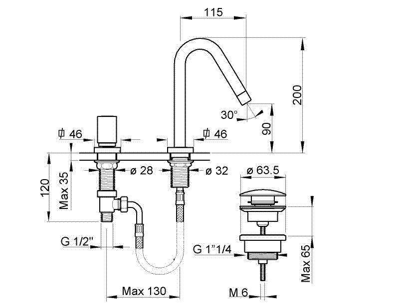 PONSI VEGA 3 gats design wastafelmengkraan, Chroom