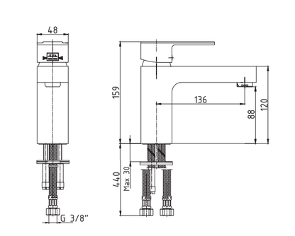 E.C.A ELEA vierkant design wastafelkraan chroom