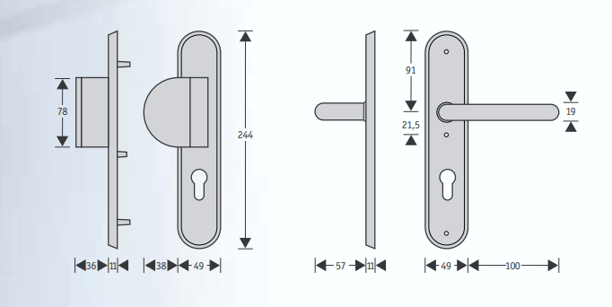 Intersteel 3827 SKG** veiligheid-schilden greep/kruk profiel cilinder gat 92 mm messing