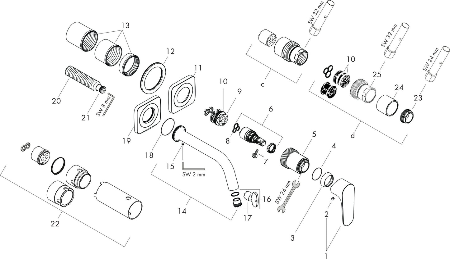 Hansgrohe AXOR Citterio M wastafelkraan wand inbouw voorsprong 227 mm, chroom