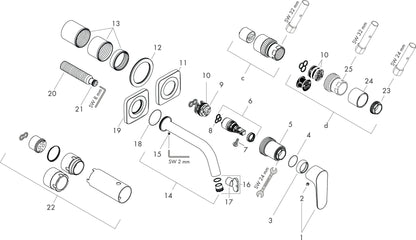 Hansgrohe AXOR Citterio M wastafelkraan wand inbouw voorsprong 227 mm, chroom