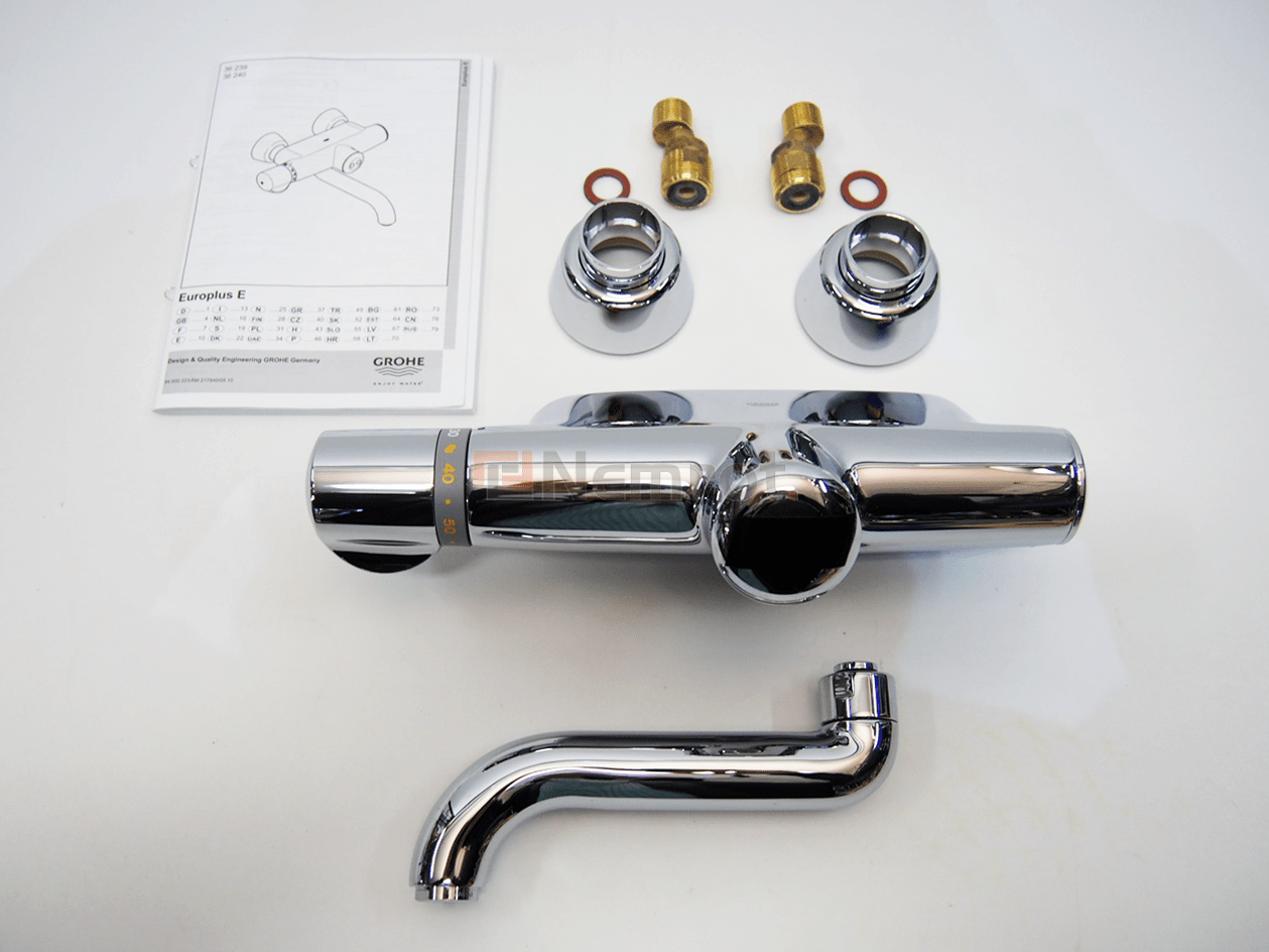 Grohe Europlus E wandkraan 6 V infrarood, Chroom