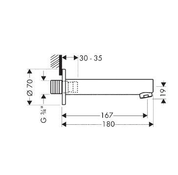 Hansgrohe Axor Steel wand 180 mm uitloop