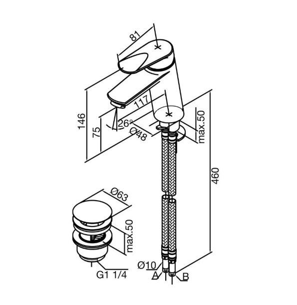 Damixa Clover 1-gats wastafelkraan met X-change connector kit en klik waste chroom