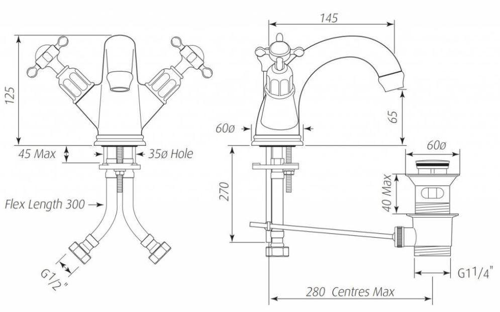 Perrin &amp; Rowe traditional 1-gats wastafelkraan met kruisgrepen en waste inrichting, chroom