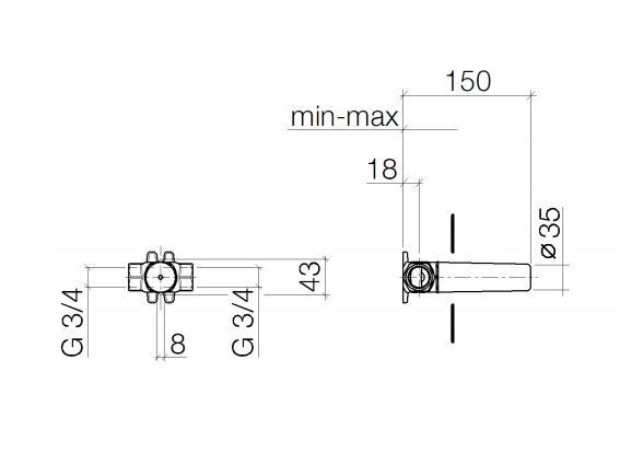 Dornbracht inbouwstopkraan rechtssluitend 3/4''