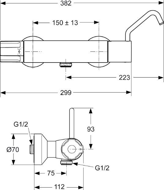 Ideal Standard Ceraplus Medical douchekraan thermostatisch zonder omstel, desinfectie en hendel chroom