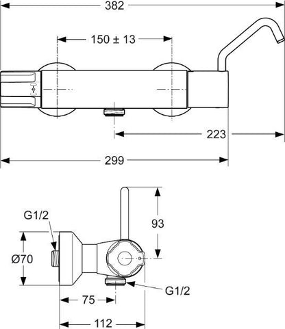 Ideal Standard Ceraplus Medical douchekraan thermostatisch zonder omstel, desinfectie en hendel chroom