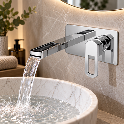 Xenz Ebro design inbouw wastafelkraan met waterval / cascada uitloop chroom
