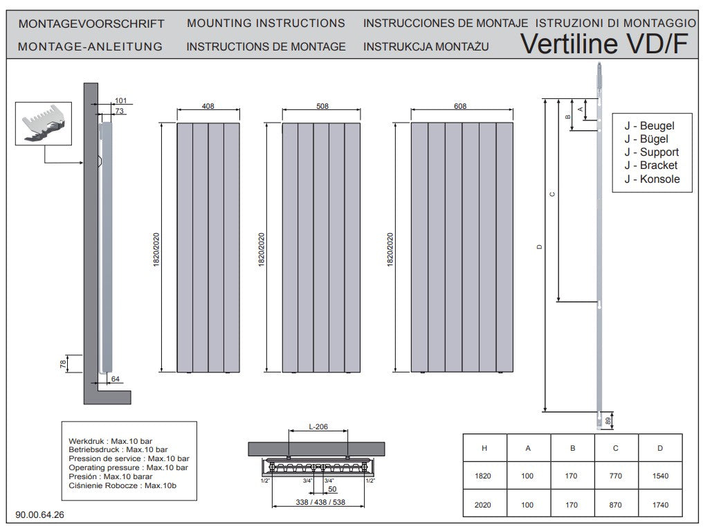 Vasco Vertiline VD CV-radiator 60,8 x 182 cm - 1680 W, mat antraciet M301