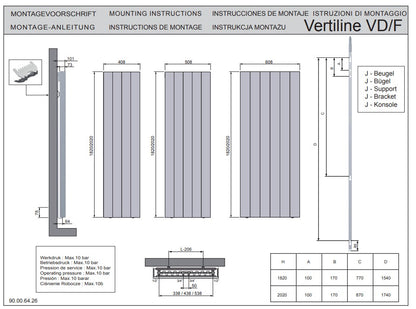 Vasco Vertiline VD CV-radiator 60,8 x 182 cm - 1680 W, mat antraciet M301