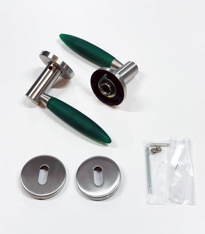 Design deurklinken – RVS met groen PVC handgreep