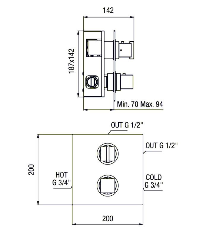 Sapho Alpi 2-weg design inbouw doucheset met Tres Selection hoofddouche 55×21 cm rechthoek chroom 