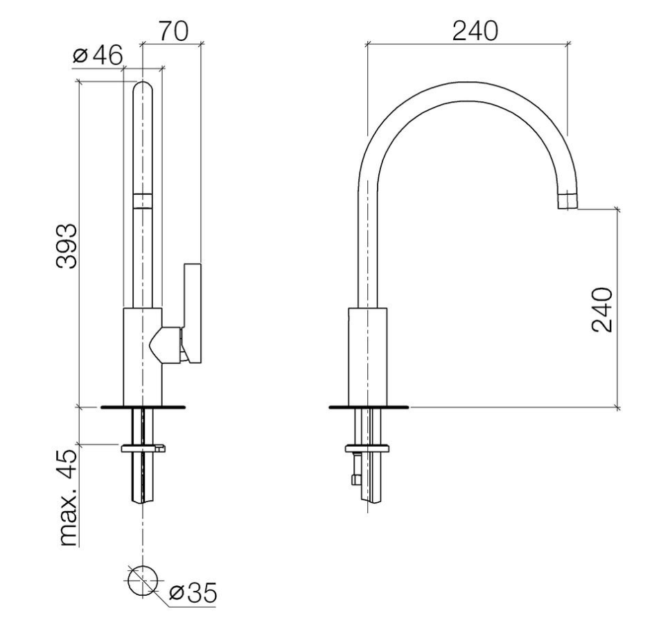 Dornbracht Tara Ultra lagedruk keukenkraan voor spoel/Profi douche, chroom