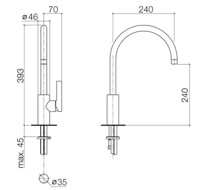 Dornbracht Tara Ultra lagedruk keukenkraan voor spoel/Profi douche, chroom