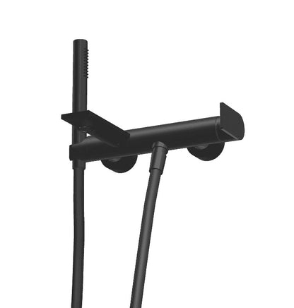 Treemme Ran 1-greeps opbouw design badmengkraan met omstel en douchegarnituur, mat zwart