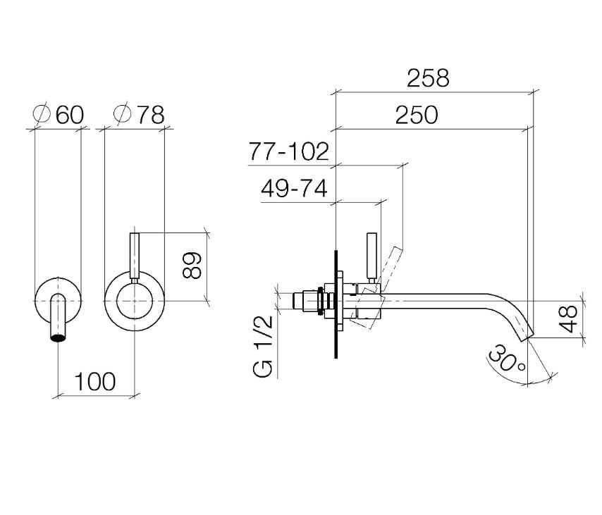 Dornbracht Meta ééngreeps 2-gats wandmengkraan met 250 mm uitloop chroom