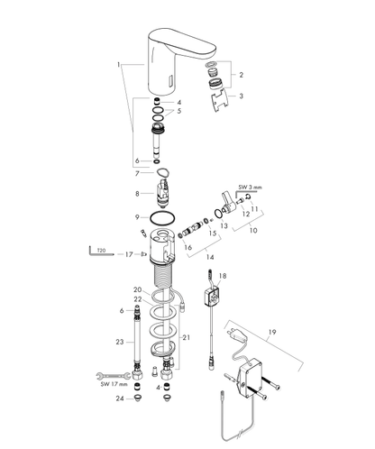 Hansgrohe Focus elektronische wastafelmengkraan met temperatuurgreep voor 230V netstroom, chroom