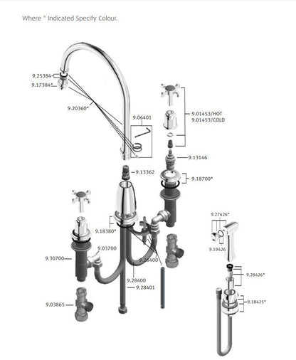 Perrin & Rowe Athenian klassieke 4-gats keukenkraan met handdouche, chroom