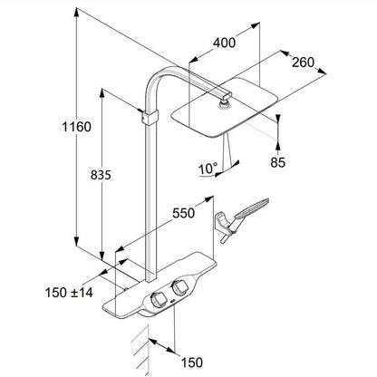 Kludi Cockpit Discovery doucheset met thermostaat en planchet, 400x260 mm, wit/chroom