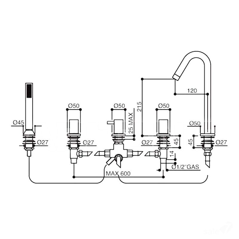 Bongio Aqua 4-gats design badrandkraan combinatie met omstel en handdouche set chroom