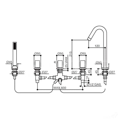 Bongio Aqua 4-gats design badrandkraan combinatie met omstel en handdouche set chroom