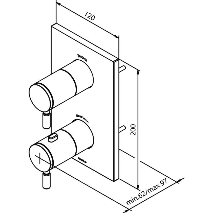 Damixa Pine HS 1- compleet inbouw set 2-weg douche thermostaat systeem met ronde grepen chroom