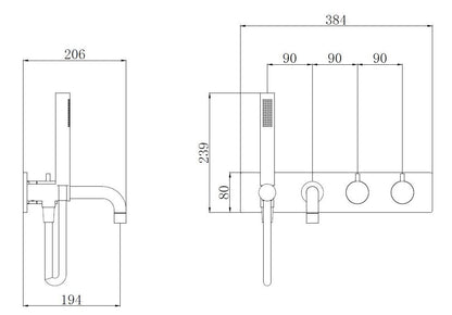 Wiesbaden Style Bad Thermostaatkraan Inbouw 2-knops afbouwset, geborsteld Messing Goud