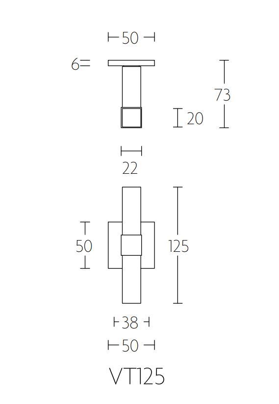 Volume VT125 massief design T-deurkrukken geveerd op rozet mat RVS