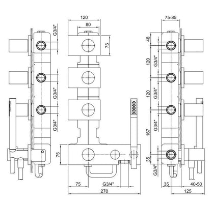 Fantini Milano thermostatische douchemengkraan inbouwdeel 4-weg stopkranen 19004714A