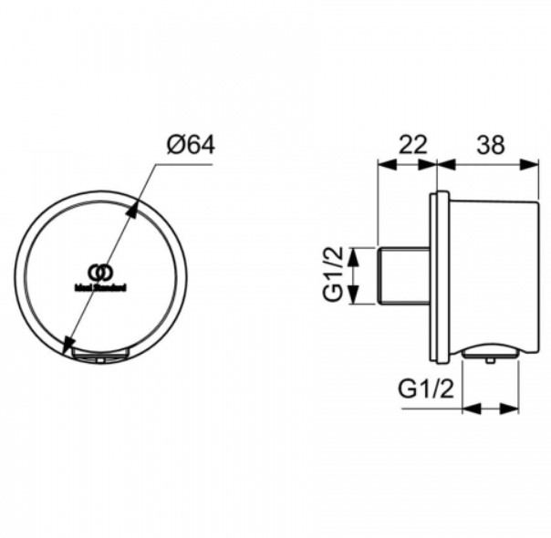 Ideal Standard Idealrain wandaansluitbocht rond mat zwart