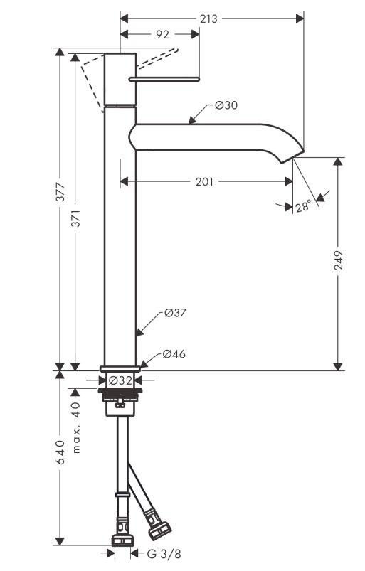 Hansgrohe  Axor Uno 250 ééngreeps hoge wastafelmengkraan met beugelgreep, roest vrij staal optic