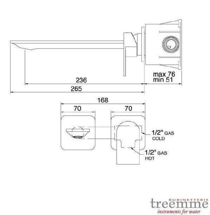 Treemme Ran design 2 gats inbouw wandmengkraan chroom 2-gats inbouw chroom