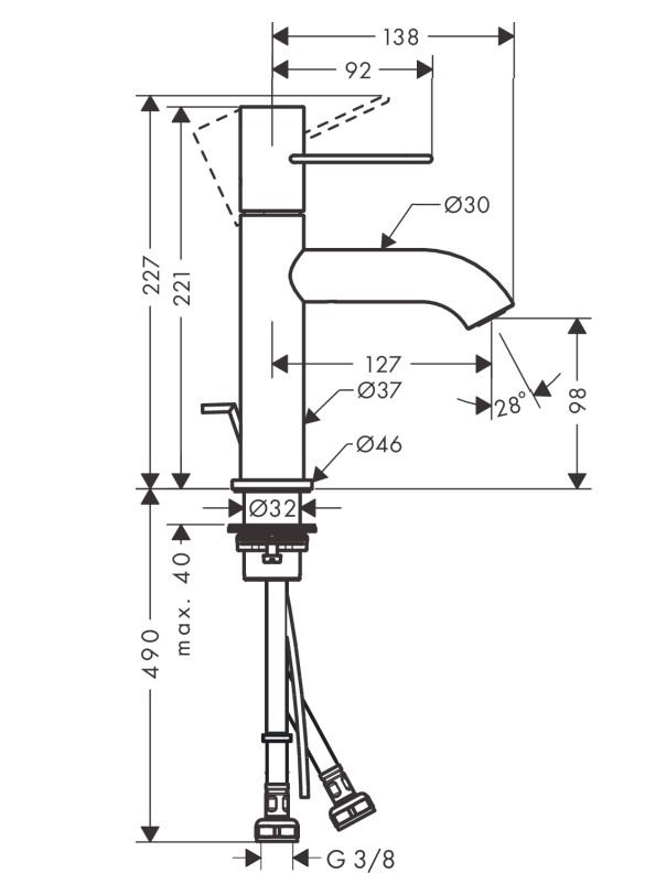 Hansgrohe Uno 100 Axor ééngreeps wastafelmengkraan met beugelgreep met trekwaste, chroom