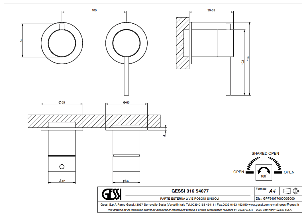 Gessi Bagno 316 inbouw doucheset afbouwdelen met omstelinrichting mat zwart