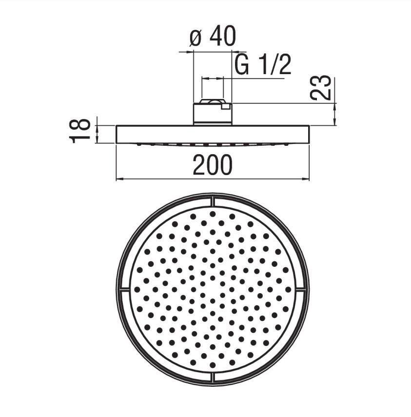 Nobili Plus design hoofdouche 200 mm mat zwart/licht grijs