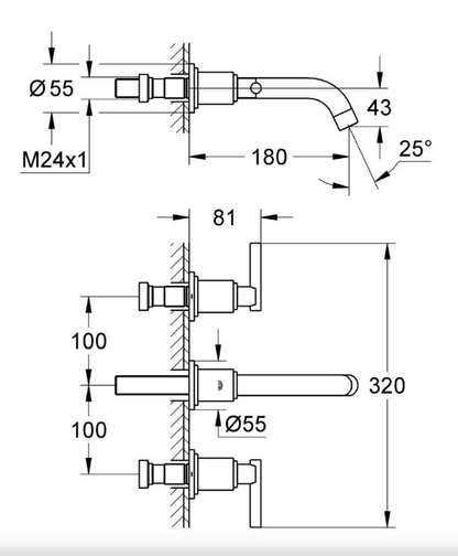 Grohe Atrio Jota 3-gats wand inbouw mengkraan S-Size afbouwdeel chroom