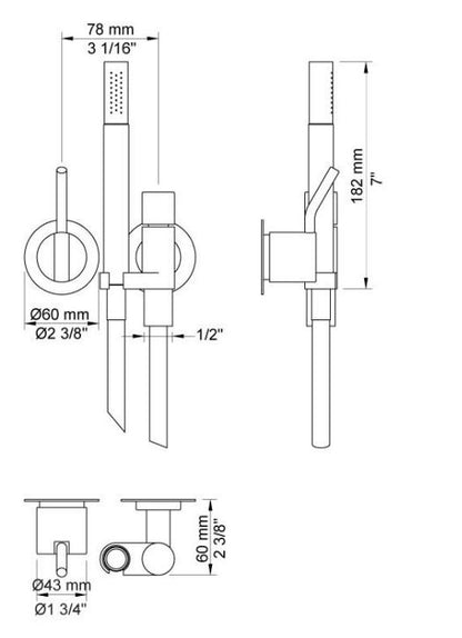 Vola 2171M + 100 basisgarnituur Monoknop inbouw douchemengkraan met handdouche en houder, chroom