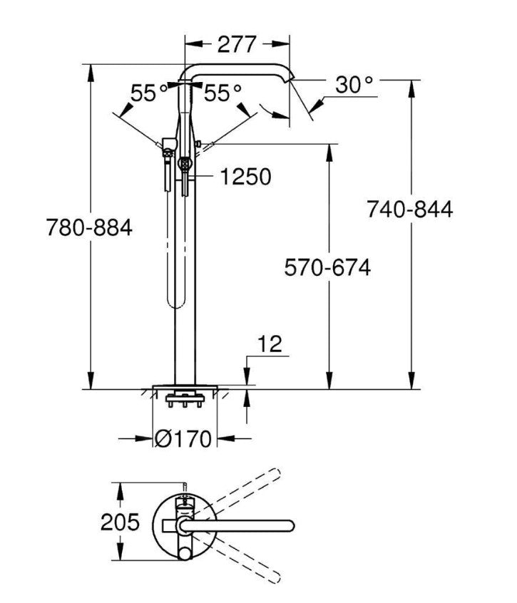 Grohe Essence New vrijstaande montage badmengkraan met douchegarnituur Sunset Gold Geborsteld