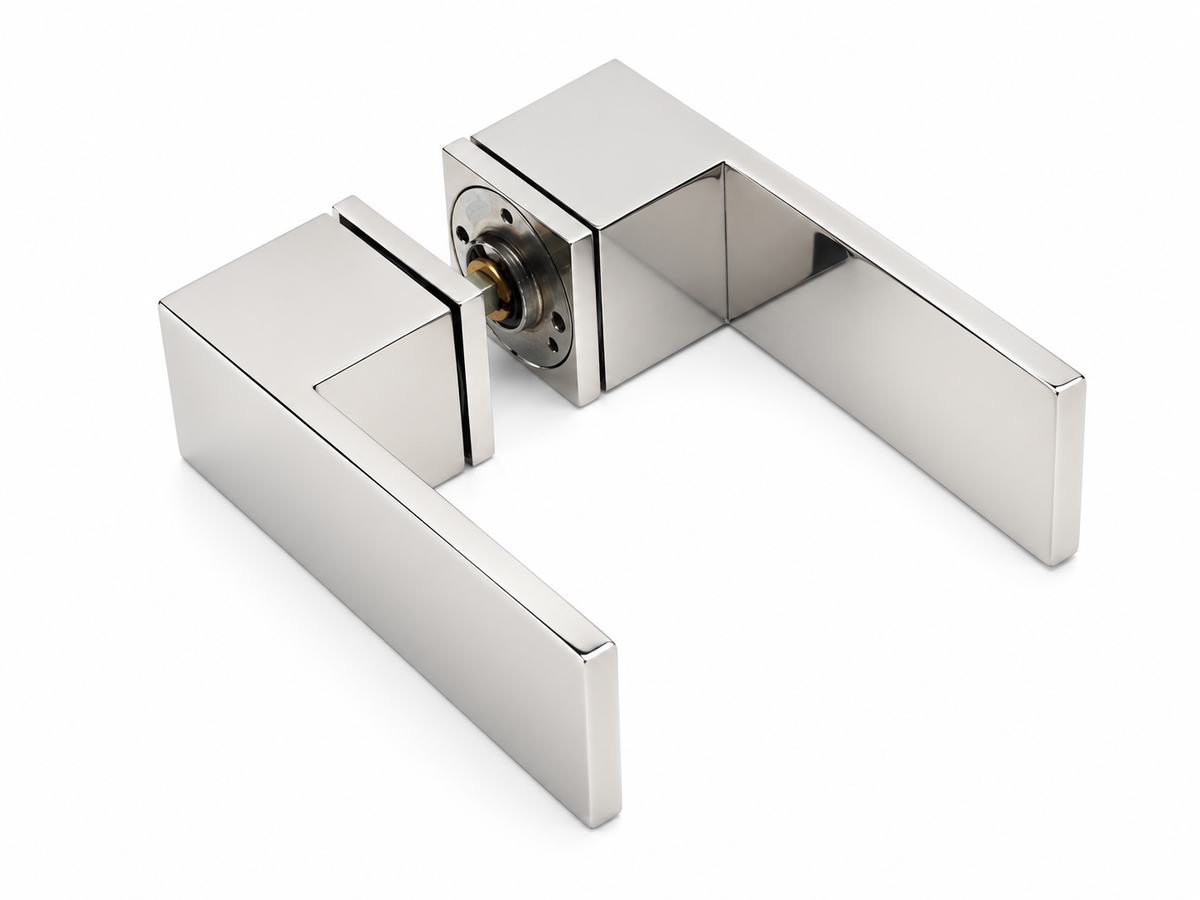 SQUARE LSQ7-G massieve design deurkruk met metalen onderconstructie geveerd gepolijst RVS