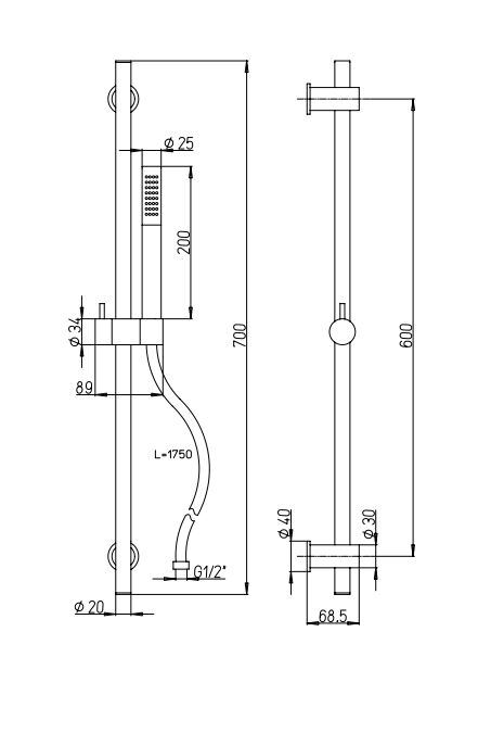 Paini P4 design glijstangset met handdouche en doucheslang chroom