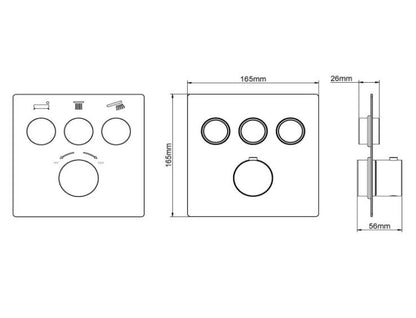 Wiesbaden Caral Klik afbouwdeel 3-weg thermostatisch staal