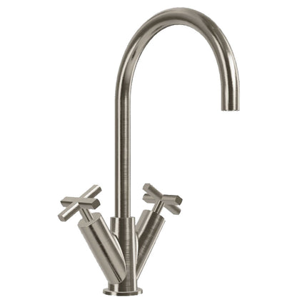 2 X Treemme Basetta Line met kruisgrepen hoge design wastafelkranen geborsteld nikkel