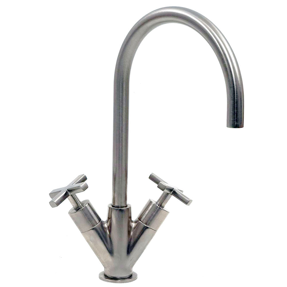 2 X Treemme Basetta Line met kruisgrepen hoge design wastafelkranen geborsteld nikkel