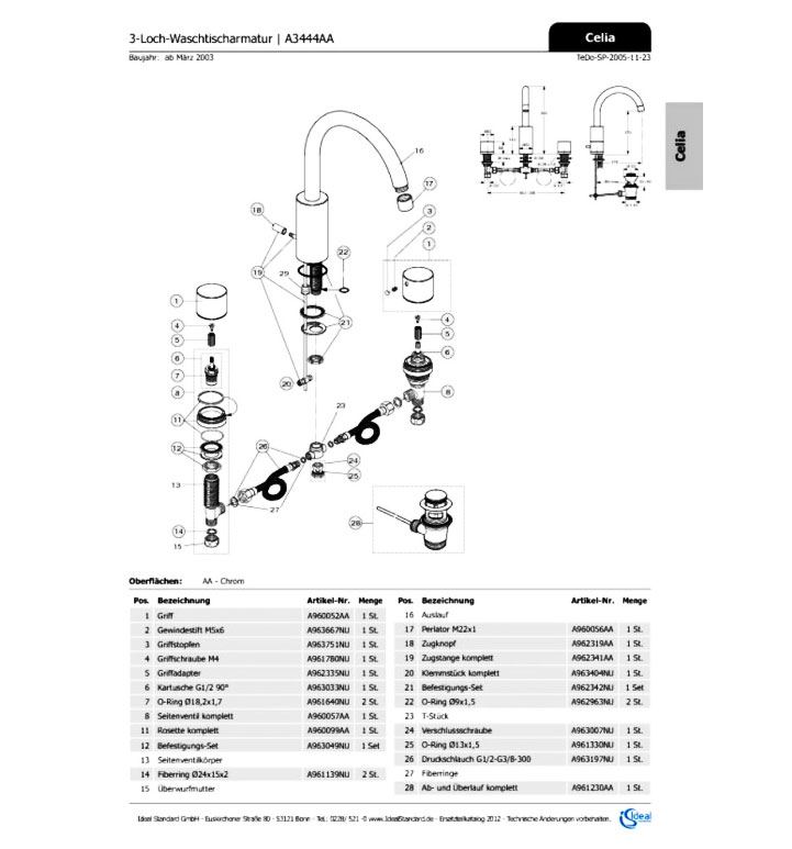 Ideal Standard Celia 3-gats wastafelmengkraan met waste chroom