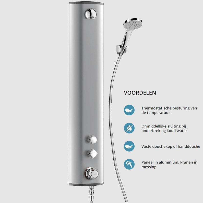 Delabie Securitherm thermostatisch opbouw douchepaneel, aluminium met chroom