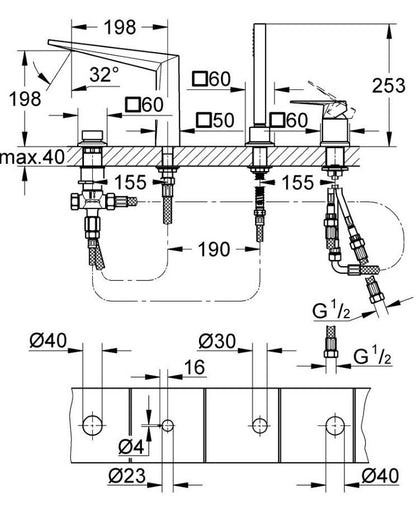 Grohe Allure Brilliant 4-gats badrandcombinatie, badmengkraan chroom 