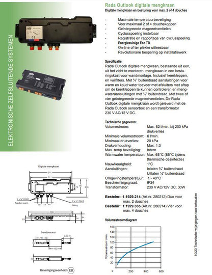 Rada Outlook duo Digitale mengkraan en Sensorbox voor max. 2 douches