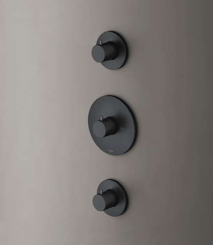 Hotbath Cobber CB007EXT afbouwdeel voor inbouw thermostaat met 2 stopkranen Mat Zwart met chromen pinnen (model 2019)